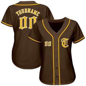 Camiseta de béisbol auténtica en blanco y dorado marrón personalizada con ropa de equipo personalizada más vendida - Product Image 1