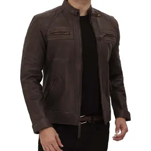 Nueva chaqueta de cuero de moto genuina ajustada a la moda para hombre, chaqueta de cuero de alta calidad para hombre para motorista - Product Image 5