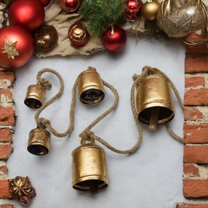 Juego de Campanas Colgantes de Metal Dorado Vintage, Diseño Rústico con Cuerda, Adorno Tradicional para Entrada de Casa, Jardín, Decoración Festiva - Product Image 4