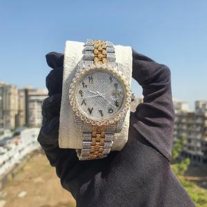 Men's Two Tone Moissanite Quartz <b>Watch</b> Stainless Steel 20mm Band VVS1 Diamond Iced <b>Arabic</b> Dial Business Luxury New Eco-Friendly - Product Image 4