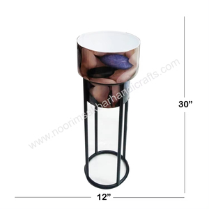 3-Piece Modern Planter Set with <b>Tall</b> Metal Stands - Enamel Printed Flower Pot Holders for Indoor and Outdoor Use - Product Image 2