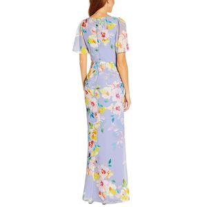 Abito da sera lungo viola con stampa floreale in chiffon, scollo rotondo, vita impero e paillettes, taglia XL, di Adrianna Papell - Product Image 2