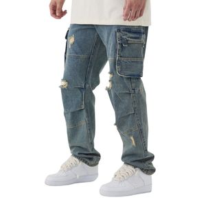 Distressed Ripped Slim Fit Cotton <b>Men</b> Outdoor Travel Streetwear <b>High</b> <b>Waist</b> Washed Denim Stylish Comfortable <b>Jeans</b> Pants - Product Image 6