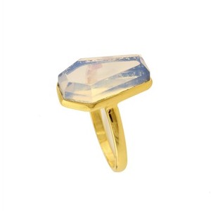 Anillo de Plata de Ley 925 de Alta Calidad con Engaste en Forma de Ataúd, Gema de Opalita Hecha a Mano, Chapado en Oro de 18K, Estilo Indio para Boda - Product Image 4