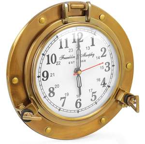 Reloj de pared náutico con forma de ojo de buey, diseño Vintage, dorado, pulido, fabricante y distribuidor - Product Image 1