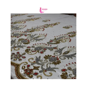 Tissus en dentelle d'organza faits à la main avec de lourds perles, dentelle française de luxe, tissu brodé pour robes de mariée - Product Image 1