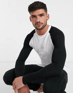 Custom High Quality Men's <b>Raglan</b> Crew Neck Long Sleeve <b>T</b>-<b>Shirt</b> 100% Cotton Blank Patchwork Long Sleeve <b>T</b>-<b>Shirt</b> for Men - Product Image 1