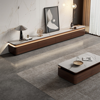Support TV flottant moderne Table console Salon de luxe Support TV en bois Support TV de table en pierre frittée avec lumière