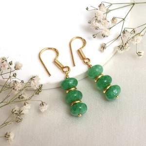 Handmade Green Jade Birthstone Dangle <b>Earrings</b> with Gold Spacer Beads, Findings & Gold Plated Hook <b>Drop</b> <b>Earrings</b> - Product Image 4