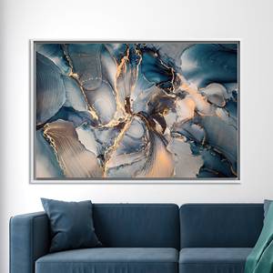 Decoración moderna para el hogar: lienzo impreso con arte abstracto de vidrio azul y naranja, lienzo enmarcado en blanco - Product Image 1