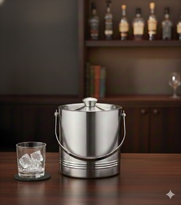 Cubo de Hielo de Acero Inoxidable Cepillado de Lujo, Diseño de Doble Pared Aislado para Bar en Casa - Product Image 1