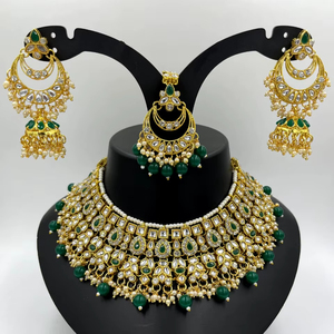 Ensemble de colliers Kundan vintage, bijoux indiens, ensemble de mariage perlé avec perle, motif cloche, boucles d'oreilles, mode en gros - Product Image 1