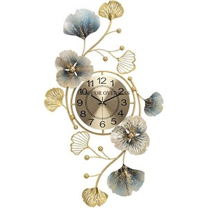 Haute qualité métal fait fleurs et feuilles de gingko concepteur plaqué or et couleur bleue horloges murales en métal robuste - Product Image 1