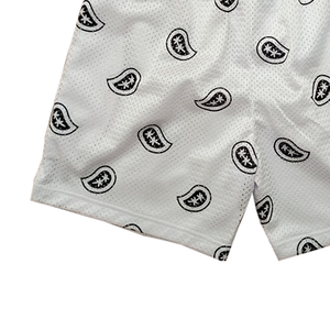Custom White Mesh Basketball <b>Shorts</b> with <b>Black</b> Paisley Print Lightweight Quick Dry Activewear for <b>Men</b> Gym or Casual Use - Product Image 2