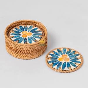 Épissage créatif rotin naturel coquille colorée résine tasse tapis caboteur tissé à la main coussin isolant napperon décoration de cuisine - Product Image 3