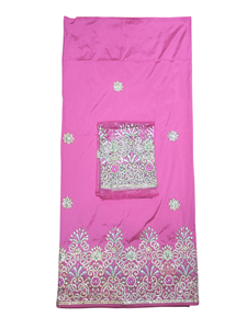 Tela George de Lujo en Rosa Magenta con Cuentas y Bordado Floral de Cristales Plateados para Vestidos de Novia Nigerianos - Product Image 2