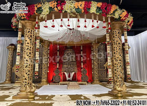 Impressive Wedding Golden Mandap <b>Set</b> Indian Wedding Mandap Setup Manufacturer New Design Best Wedding Mandap Sale Australia - Product Image 2