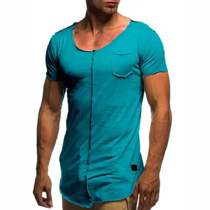 Custom Logo Men's Fitness Slim T-<b>Shirt</b> Fashion <b>Patchwork</b> Design Cotton Summer Casual Short Sleeve - Product Image 5