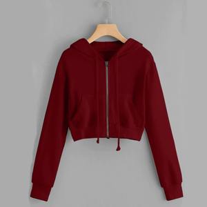 OEM 2025 High Quality Custom Women's 100% Cotton French Terry <b>Cropped</b> <b>Hoodie</b> Breathable <b>Zip</b>-<b>up</b> Solid Plain <b>Hoodie</b> for Summer - Product Image 3