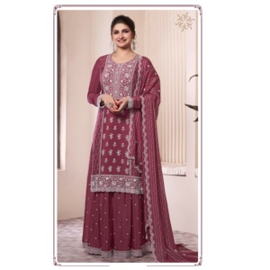 Qualité supérieure Kuleesh Syona Salwar kameez Palazzo Costumes Chinon Soie Avec Broderie Travail à Prix Abordable - Product Image 1