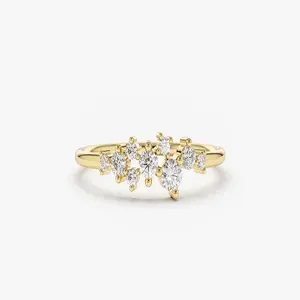 Bague en or massif 14 carats personnalisée en usine, sertie de diamants, fine et empilable, alliance, diamant naturel, bijoux fins pour femmes - Product Image 1