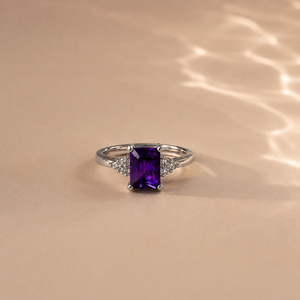 Rose <b>Gold</b> Plated Emerald Cut <b>Amethyst</b> Vintage Statement <b>Ring</b> - Product Image 4