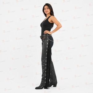 Cuissardes en cuir robustes pour femmes, pour motardes, équitation, style western, cowboy, ranch, en cuir de vachette véritable, sportives et professionnelles - Product Image 3
