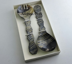 Juego de servidor de ensalada de cuerno Natural de Venta caliente, cuerno de estilo vikingo, herramienta para ensalada, cuchara, tenedor, manos para ensalada, cuchara personalizada, juego de tenedor de cocina - Product Image 5