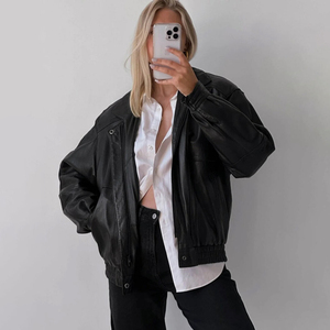 Nouveau élégant tenue décontracté couleur unie femmes veste en cuir fabrication meilleure qualité en cuir véritable femmes veste en cuir - Product Image 1