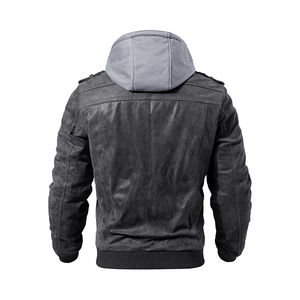 Blouson aviateur en cuir de vachette marron avec logo personnalisé, poignets et ourlet côtelés, tissu en toile, prix d'usine - Product Image 5