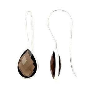 Pera facetada clásica Cuarzo ahumado Piedra preciosa Plata de Ley 925 Pendientes hechos a mano Alambre de oreja para fiesta Joyería de moda para - Product Image 1