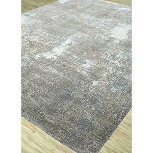Tapis noué à la main en laine et soie de bambou à motifs abstraits Uvenuti gris et noir - pour usage domestique - Product Image 2