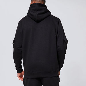 Sweat-shirt noir à capuche en coton décontracté unisexe, sweat-shirt à capuche épais et confortable avec poches cargo personnalisées, sweats à capuche de style de rue vendus en gros - Product Image 3