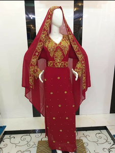 2022 Dubai Farasha Kaftan Hermoso caftán musulmán tradicional rojo con diseño marroquí Vestidos de cuentas de piedra hechos a mano - Product Image 3