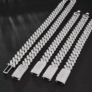 Cadena cubana de doble fila de 14 mm de ancho, estilo Hip Hop Iced Out, con moissanita VVS, de plata de ley 925, para hombre, nueva. - Product Image 1