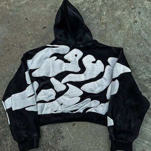 Pull-over personnalisé à imprimé bouffant 3D Sweats à capuche pour hommes de haute qualité 100% coton Vintage délavé à l'acide à manches longues Boxy Fit brodé - Product Image 2