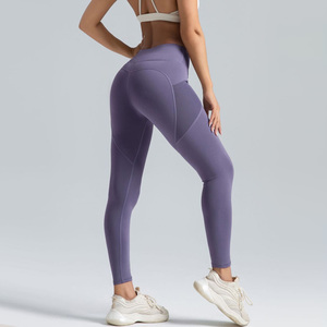 S081 Stripy Custom Logo Transpirable Cintura alta Elástico Yoga Leggings para damas Medias y pantalones coloridos - Product Image 6