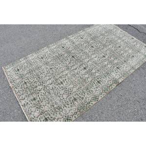 Alfombra turca Vintage área grande 3,7X6,7 pies lana hecha a mano verde blanco Patchwork diseño Rectangular pasillo látex para decoración de habitación - Product Image 2