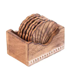 Kezevel Wooden Coasters Mango Wood Artistically Handcrafted Seashell Design Set of 6 with <b>Holder</b> for Serving Coaster <b>Plate</b> - Product Image 5