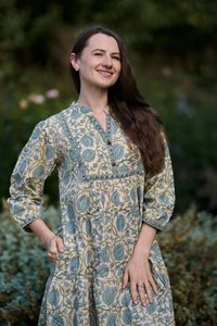 Vestido de Algodón Estampado a Mano Kamilla, Estilo Boho, Floral, Amarillo Verde, Moda Ética - Product Image 6