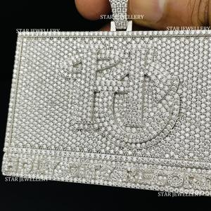 Colgante de Moissanita VVS con Logotipo Personalizado, Plata de Ley, Corte Brillante Redondo, Estilo Hip Hop, Unisex - Product Image 4