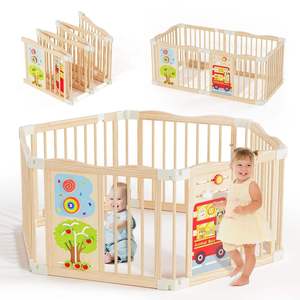 Adjustable Modern Montessori Playpen Safety Wooden Baby <strong>Stair</strong> <strong>Gate</strong> Foldable Safe Play Fence for Indoor Outdoor - Product Image 4