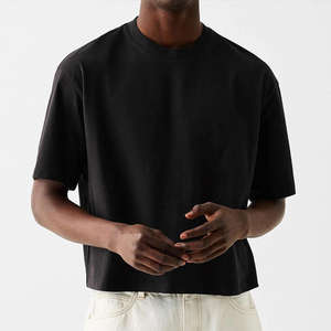 เสื้อยืดสตรีทแวร์ผ้าคอตตอนโอเวอร์ไซส์ของผู้ชายเสื้อครอปสีขาวโชว์ไหล่ปล่อยดีไซน์ให้พอดีกับความต้องการ - Product Image 2