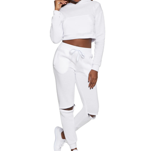 Ensemble de sweat à capuche 2 pièces pour femmes manches longues Logo personnalisé 100% coton avant Logo hiver décontracté vêtements de salon pour motards filles - Product Image 5