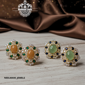 Coral and Green <b>Blue</b> Zircon <b>Stud</b> <b>Earrings</b> Trendy Religious Flower Bezel Setting for Weddings and Parties Made From Zinc Alloy - Product Image 1