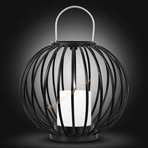 Lanterne en fil métallique noir minimaliste avec porte-bougie, pot à bougie unique, décor intérieur/extérieur élégant, lanterne design ronde - Product Image 3
