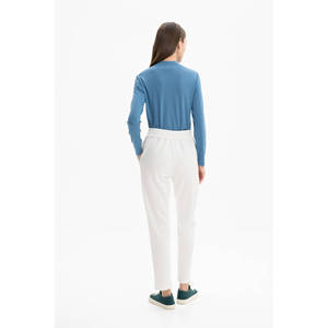 White High-<b>Waist</b> Wide Leg Knitted <b>Trousers</b> with <b>Elastic</b> Waistband - Product Image 3