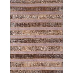 พรมขนสัตว์ถักมือลายทางสีเบจ-น้ำตาล รุ่น Pae-3508 สำหรับบ้าน รถยนต์ รูปทรงสี่เหลี่ยมผืนผ้า เหมาะสำหรับห้องนั่งเล่นและทางเดิน - Product Image 1