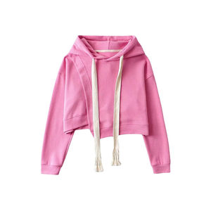 Sudadera con capucha recortada para mujer de nuevo diseño de alta calidad, sudadera recortada de secado rápido transpirable de algodón Original, sudadera recortada con corte lateral liso - Product Image 2