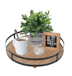 Bandeja decorativa redonda de 12 pulgadas con mango de Metal bandejas decorativas para decoración del hogar bandeja redonda para servir café - Product Image 1
